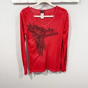 Harley Davidson Rhinestone Wing Long Sleeve Tee Mason OH Red S